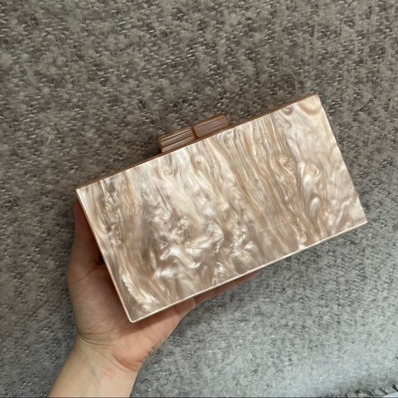 Handbags - Creamy nude marble clutch, mirror inside